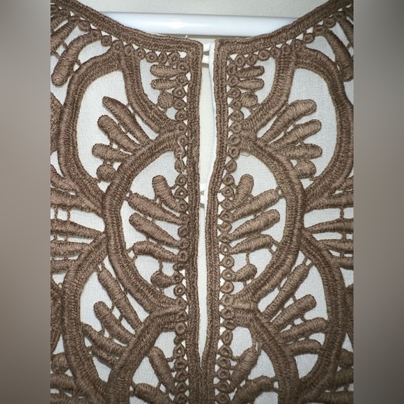 Bar III sheer white blouse with tan crotchet details - Picture 12 of 13